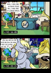 Size: 500x722 | Tagged: safe, artist:owlor, derpy hooves, mayor mare, pegasus, pony, from the desk of mayor mare, g4, female, glasses, gramophone, mare, office