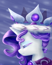 Size: 2000x2500 | Tagged: safe, artist:ifthemainecoon, princess platinum, rarity, pony, g4, hearth's warming eve (episode), crown, female, hearth's warming eve, high res, jewelry, lidded eyes, profile, regalia, snow, snowfall, solo, wind