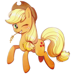 Size: 784x823 | Tagged: safe, artist:ezoisum, applejack, earth pony, pony, g4, cute, female, jackabetes, mare, simple background, smiling, solo, straw in mouth, transparent background, wink