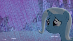 Size: 1920x1080 | Tagged: safe, artist:iskyart, trixie, g4, crying, rain, sad, scrunchy face