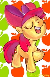 Size: 571x867 | Tagged: safe, artist:catscratchpony, apple bloom, earth pony, pony, g4, eyes closed, female, filly, foal, solo