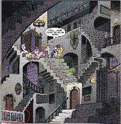 Size: 2008x2052 | Tagged: safe, idw, applejack, fluttershy, pinkie pie, rainbow dash, rarity, twilight sparkle, g4, disney, gif, m. c. escher, mane six, non-animated gif, reference, the haunted mansion