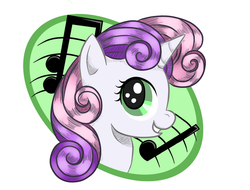 Size: 600x456 | Tagged: safe, artist:talonsword, sweetie belle, pony, unicorn, g4, bust, female, filly, music notes, portrait, profile, simple background, solo, white background