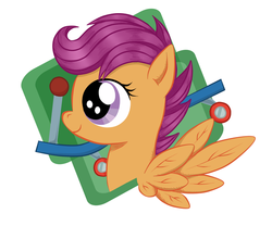 Size: 600x500 | Tagged: safe, artist:talonsword, scootaloo, pegasus, pony, g4, bust, design, feather, feathered wings, female, filly, keychain, scooter, side view, simple background, solo, white background, wings