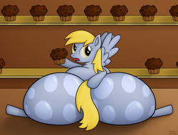 Size: 2500x1900 | Tagged: safe, artist:jesseorange, derpy hooves, pegasus, pony, g4, aderpose, bubble butt, butt, fat, female, impossibly large butt, impossibly large hips, mare, muffin, plot, the ass was fat, underp, visual pun, what is going on with these hips