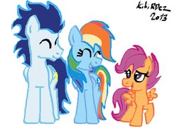 Size: 755x549 | Tagged: safe, artist:monnarcha, rainbow dash, scootaloo, soarin', g4, adopted offspring, parent:rainbow dash, parent:soarin', parents:soarindash, scootadoption, scootalove, ship:soarindash, shipping