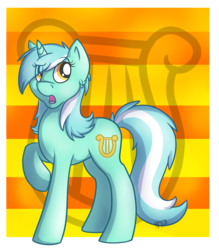 Size: 1556x1780 | Tagged: safe, artist:aidennn, lyra heartstrings, pony, unicorn, g4, abstract background, cutie mark, cutie mark background, female, open mouth, raised eyebrow, raised hoof, solo, standing, stripes