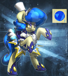 Size: 1000x1105 | Tagged: safe, artist:atryl, sapphire shores, earth pony, pony, g4, clothes, female, hat, hoof shoes, looking at you, mare, rearing, solo