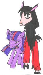 Size: 528x912 | Tagged: safe, artist:cmara, twilight sparkle, llama, g4, crossover, crossover shipping, female, kuzco, kuzlight, male, shipping, straight, the emperor's new groove, traditional art