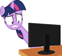 Size: 5000x4487 | Tagged: safe, artist:the-crusius, twilight sparkle, pony, unicorn, g4, .ai available, absurd resolution, computer, do not want, female, mare, monitor, reaction image, simple background, transparent background, unicorn twilight, vector