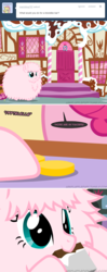 Size: 650x1635 | Tagged: safe, artist:mixermike622, pinkie pie, oc, oc:fluffle puff, tumblr:ask fluffle puff, g4, ask, bits, chocolate, fluffy, klondike bar, sugarcube corner, tumblr