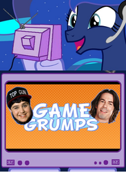 Size: 496x679 | Tagged: safe, princess luna, alicorn, human, pony, gamer luna, g4, exploitable meme, game grumps, irl, irl human, jerry trainor, josh peck, photo, tv meme