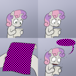 Size: 2000x2000 | Tagged: safe, artist:lemondevil, sweetie belle, g4, exploitable meme, meme, missing texture, paper, plewds, source engine, sweat, sweetie's note meme