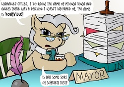 Size: 500x351 | Tagged: safe, artist:owlor, mayor mare, from the desk of mayor mare, g4, drinking, glasses, tumblr