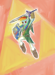 Size: 1700x2338 | Tagged: safe, artist:salliii, rainbow dash, g4, crossover, link, nintendo, parody, the legend of zelda