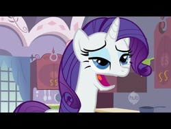 Size: 2048x1536 | Tagged: safe, edit, edited screencap, screencap, rarity, pony, unicorn, g4, hub logo, inverted mouth, pac-man, solo