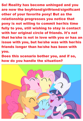 Size: 592x858 | Tagged: safe, applejack, fluttershy, pinkie pie, rainbow dash, rarity, twilight sparkle, g4, jealous, mane six, poll, text, tl;dr