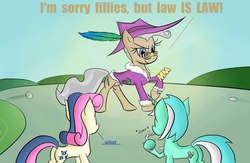 Size: 1280x835 | Tagged: safe, artist:tixolseyerk, bon bon, lyra heartstrings, mayor mare, sweetie drops, g4, clothes, dialogue, drink, drinking, feather, glasses, hat, swag