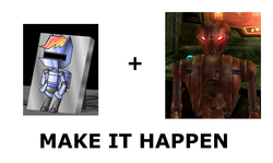 Size: 1337x796 | Tagged: safe, g4, bioware, exploitable meme, hk-47, make it happen, pony.mov, r-dash 5000, star wars