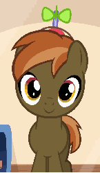 Size: 627x1080 | Tagged: safe, artist:jan, button mash, earth pony, pony, button's adventures, g4, animated, buttonbetes, colt, cute, gif, hat, high score, looking at you, male, propeller hat, smiling, solo, youtube link