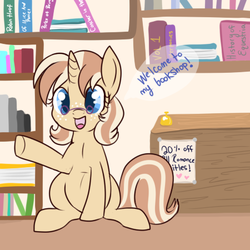 Size: 450x450 | Tagged: safe, artist:lulubell, oc, oc only, oc:lulubell, pony, unicorn, book, solo, tumblr