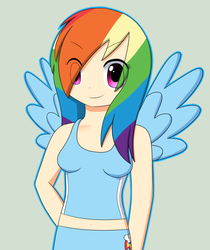 Size: 800x953 | Tagged: safe, artist:pokumii, rainbow dash, human, g4, female, humanized, solo, winged humanization