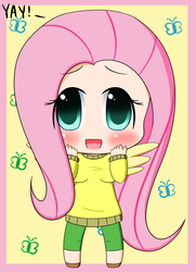 Size: 668x921 | Tagged: safe, artist:pokumii, fluttershy, human, g4, chibi, female, humanized, solo, winged humanization