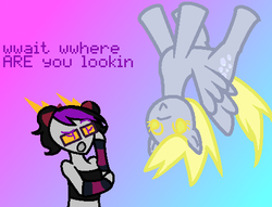 Size: 479x366 | Tagged: safe, artist:voltrathelively, derpy hooves, pegasus, pony, g4, crossdressing, crossover, eridan ampora, female, glasses, gradient background, homestuck, male, march eridan, mare, troll (homestuck), tube top