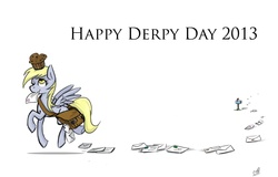 Size: 2338x1492 | Tagged: safe, artist:coin-trip39, derpy hooves, pegasus, pony, g4, derpy day, derpy day 2013, female, mail, mailbox, mare, mouth hold, muffin, solo
