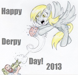 Size: 616x594 | Tagged: safe, artist:joelashimself, derpy hooves, pegasus, pony, g4, derpy day, derpy day 2013, duo, female, mare, muffin
