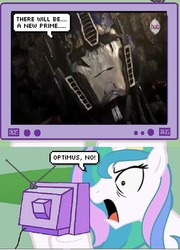 Size: 433x600 | Tagged: safe, princess celestia, g4, spoiler:other, death, exploitable meme, hub logo, optilestia, optimus prime, transformers, tv meme