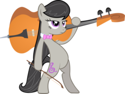 Size: 6000x4508 | Tagged: safe, artist:artpwny, octavia melody, earth pony, pony, absurd resolution, bipedal, bow (instrument), bowtie, cello, cello bow, cutie mark, female, hooves, mare, musical instrument, ready, simple background, solo, transparent background, vector
