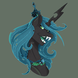 Size: 512x512 | Tagged: safe, artist:rottingroot, queen chrysalis, changeling, changeling queen, g4, crown, fangs, female, jewelry, necklace, regalia, solo