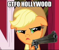 Size: 625x532 | Tagged: safe, applejack, g4, gun, image macro, revolver