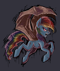 Size: 3347x3989 | Tagged: safe, artist:gonedreamer, rainbow dash, dracony, dragon, hybrid, pegasus, pony, g4, dragon wings, fangs, female, rainbow dragon, solo, this will end in fire