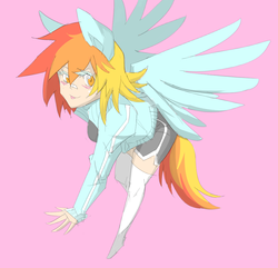 Size: 930x895 | Tagged: safe, artist:cornfrosty, rainbow dash, human, g4, eared humanization, female, humanized, solo, tailed humanization, winged humanization