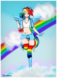 Size: 2622x3579 | Tagged: safe, artist:illumadora, rainbow dash, human, g4, converse, eared humanization, female, humanized, shoes, solo, tailed humanization, winged humanization