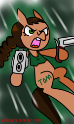 Size: 614x1024 | Tagged: safe, artist:danadyu, 30 minute art challenge, gun, lara croft, ponified, tomb raider