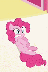 Size: 299x453 | Tagged: safe, screencap, pinkie pie, earth pony, pony, g4, griffon the brush off, season 1, animated, animation error, cute, diapinkes, female, gif, hiccup, hoofy-kicks, laughing, mare, missing cutie mark, solo