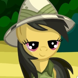 Size: 609x609 | Tagged: safe, daring do, pegasus, pony, g4, bedroom eyes, clothes, female, folded wings, hat, mare, pith helmet, smiling, solo, wings