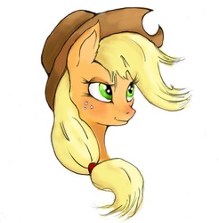 Size: 911x927 | Tagged: safe, artist:jazzteeth, applejack, earth pony, pony, g4, bust, female, looking up, simple background, solo