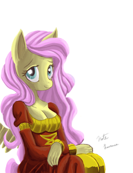 Size: 1200x1553 | Tagged: safe, artist:naterrang, fluttershy, anthro, g4, cleavage, female