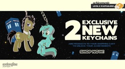 Size: 892x491 | Tagged: safe, doctor whooves, lyra heartstrings, time turner, g4, keychain, merchandise, sitting, tardis, welovefine