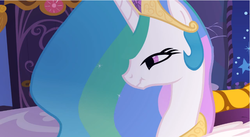 Size: 855x467 | Tagged: safe, artist:tiarawhy, princess celestia, pony, g4, female, scrunchy face, solo