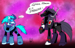 Size: 1280x821 | Tagged: safe, artist:thepipefox, blurr, ponified, shockwave, transformers, transformers animated
