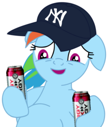 Size: 619x712 | Tagged: safe, rainbow dash, pegasus, pony, g4, beer belly, bro, cap, energy drink, euro shopper, female, hat, jonne, mare, new york yankees, simple background, solo, transparent background