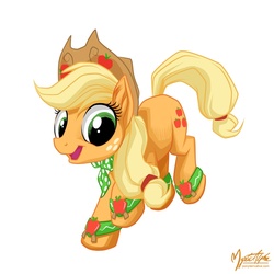 Size: 992x992 | Tagged: safe, artist:mysticalpha, applejack, pony, g4, female, looking at you, simple background, solo