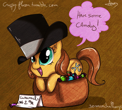 Size: 830x747 | Tagged: safe, artist:arnachy, toffee, earth pony, pony, g4, candy, female, filly, food, hat, top hat