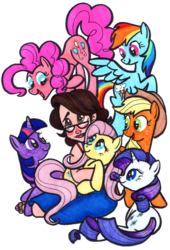 Size: 477x700 | Tagged: safe, artist:katseartist, applejack, fluttershy, pinkie pie, rainbow dash, rarity, twilight sparkle, human, g4, brony, glasses, mane six