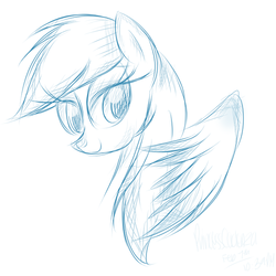 Size: 600x600 | Tagged: safe, artist:princesscadenza, rainbow dash, g4, bust, lineart, monochrome, portrait, simple background, sketch, solo, white background, wings